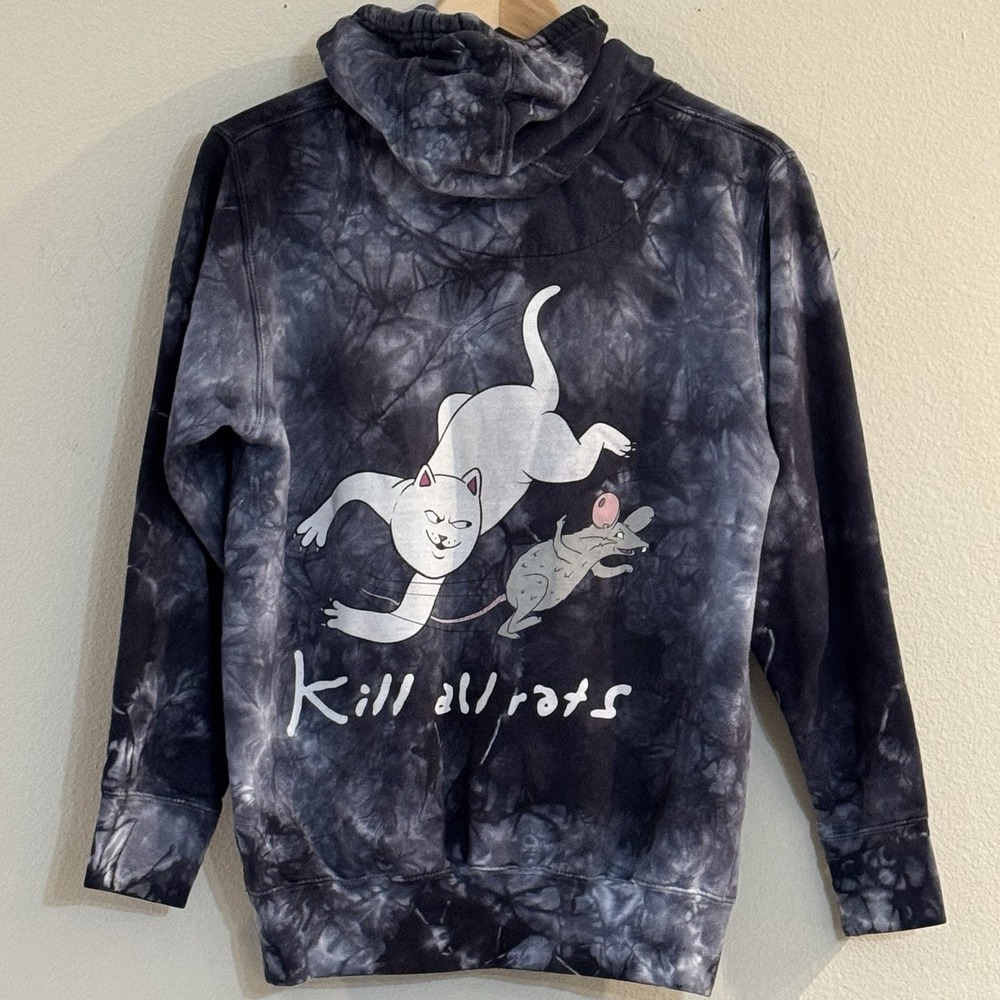 RIPNDIP Kill All Rats Hoodie Mens S Black Tie Dye Lord Nermal Graphic Pullover